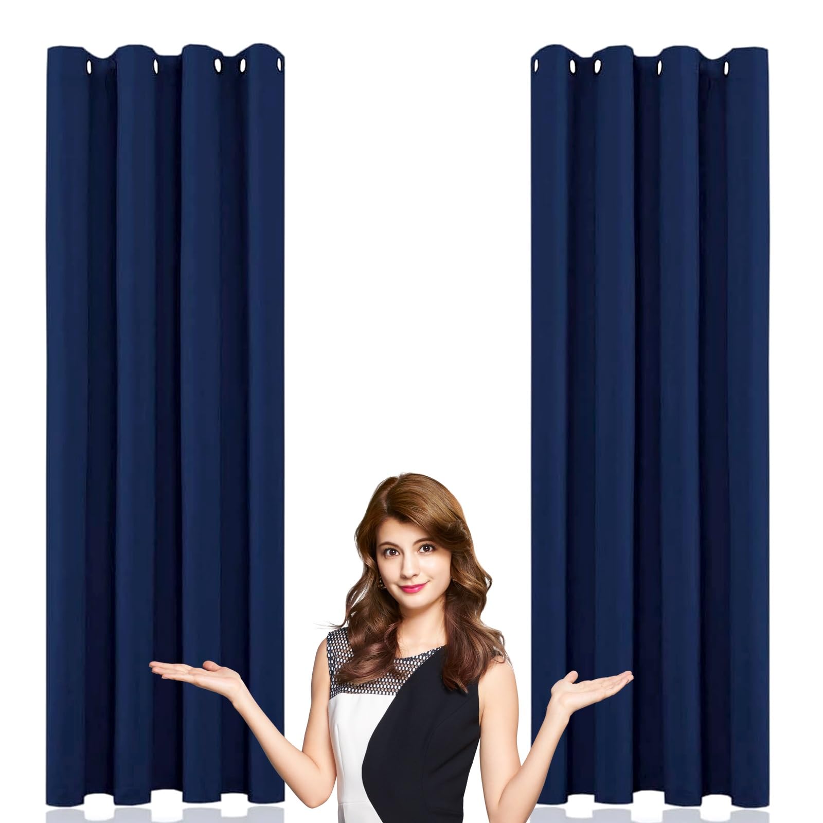 WUXXIANG Eyelet Blackout Curtains 210 x 70 cm Thermal Insulated Energy Saving, Total Blackout Curtains for Bedroom, with Matching Tie Backs, for Windows and Doors, Navy Blue â image 1