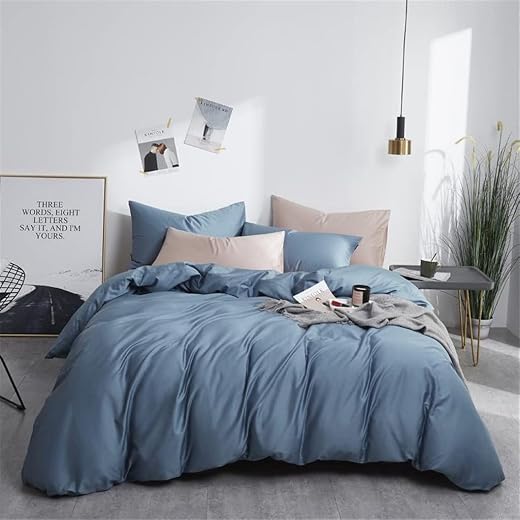 Soft Cotton Solid Color Bedding Set Family Size Duvet Cover Set Bed Sheet Pillowcases Twin Queen King Size Bed Linings (Color : A, Size : Queen Size 6Pcs)