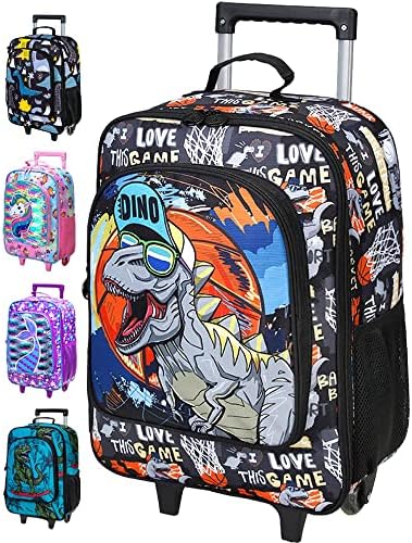 AGSDON Kids Luggage for Boys, Cute Dinosaur Rolling Wheels Suitcase for Children Toddler