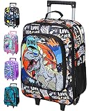 AGSDON Kids Luggage for Boys, Cute Dinosaur Rolling Wheels Suitcase for Children Toddler
