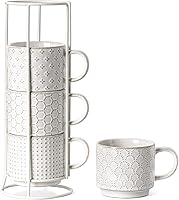 Vista 1 de LE TAUCI Juego de tazas de café apilables con soporte, tazas de espresso de cerámica para Au Lait, capuchino, café con leche, café, moca, té