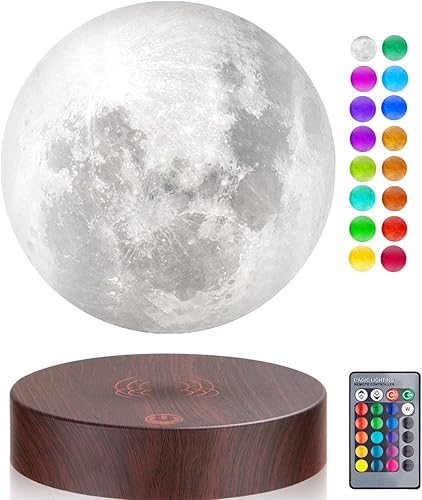 UVEHAS Lámpara de luna levitante de 16 colores de levitación magnética flotante impresión 3D LED luz de luna giratoria en Air Luna Luces nocturnas