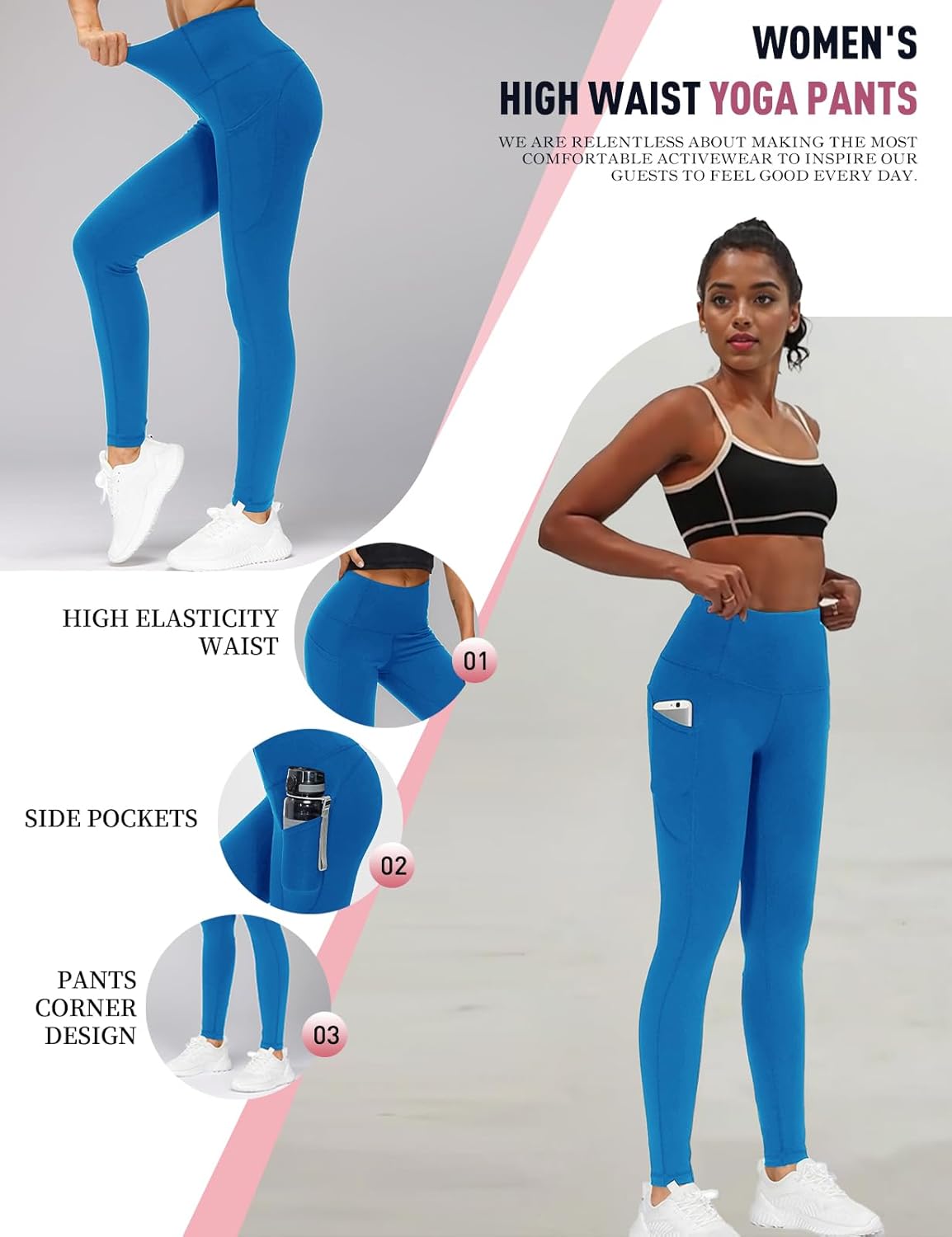VME High Waisted Yoga Pants with Pockets - Tummy Control Workout Running Yoga Legging for Women - Image 9