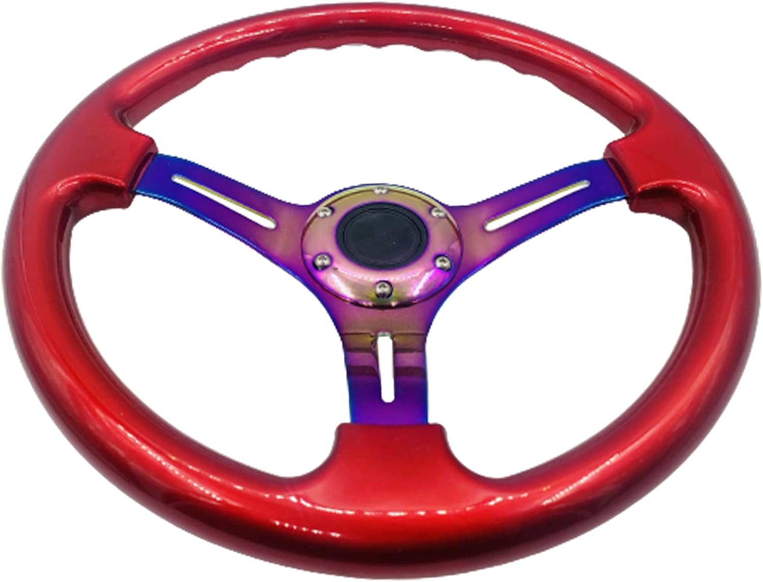 Classic ABS Racing Steering Wheel Neo Chrome Spokes 350mm 14" Sports Red Wood Steering Wheel With Horn Button