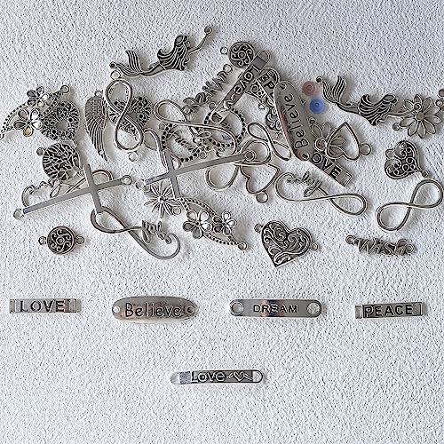 HERZWILD 50pcs Infinity Sign Heart Jewellery Connector Metal Mixed Charms Pendant Set DIY Crafts (Silver-lianjiediaozhui) - Image 3