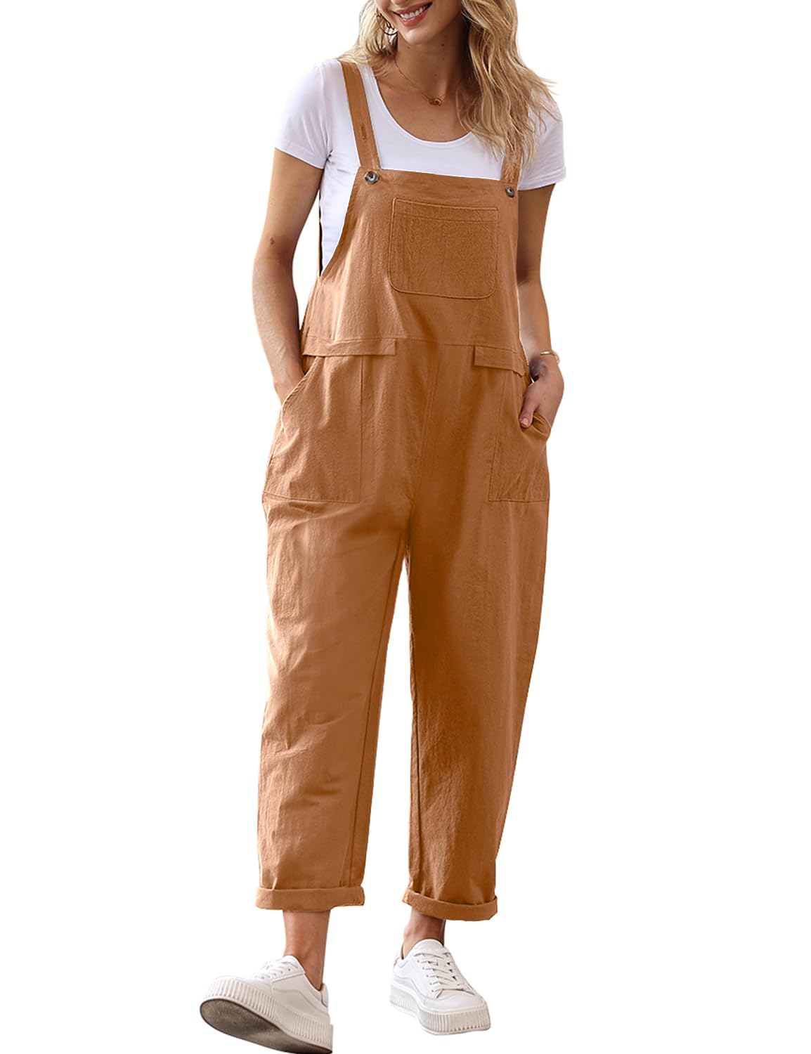 YESNO Damen Latzhose Sommer Oversize Trägerhose Beiläufig Loose Bib Pants Overall Baggy Jumpsuit Strampler Sommerhose mit Träger PV9DE