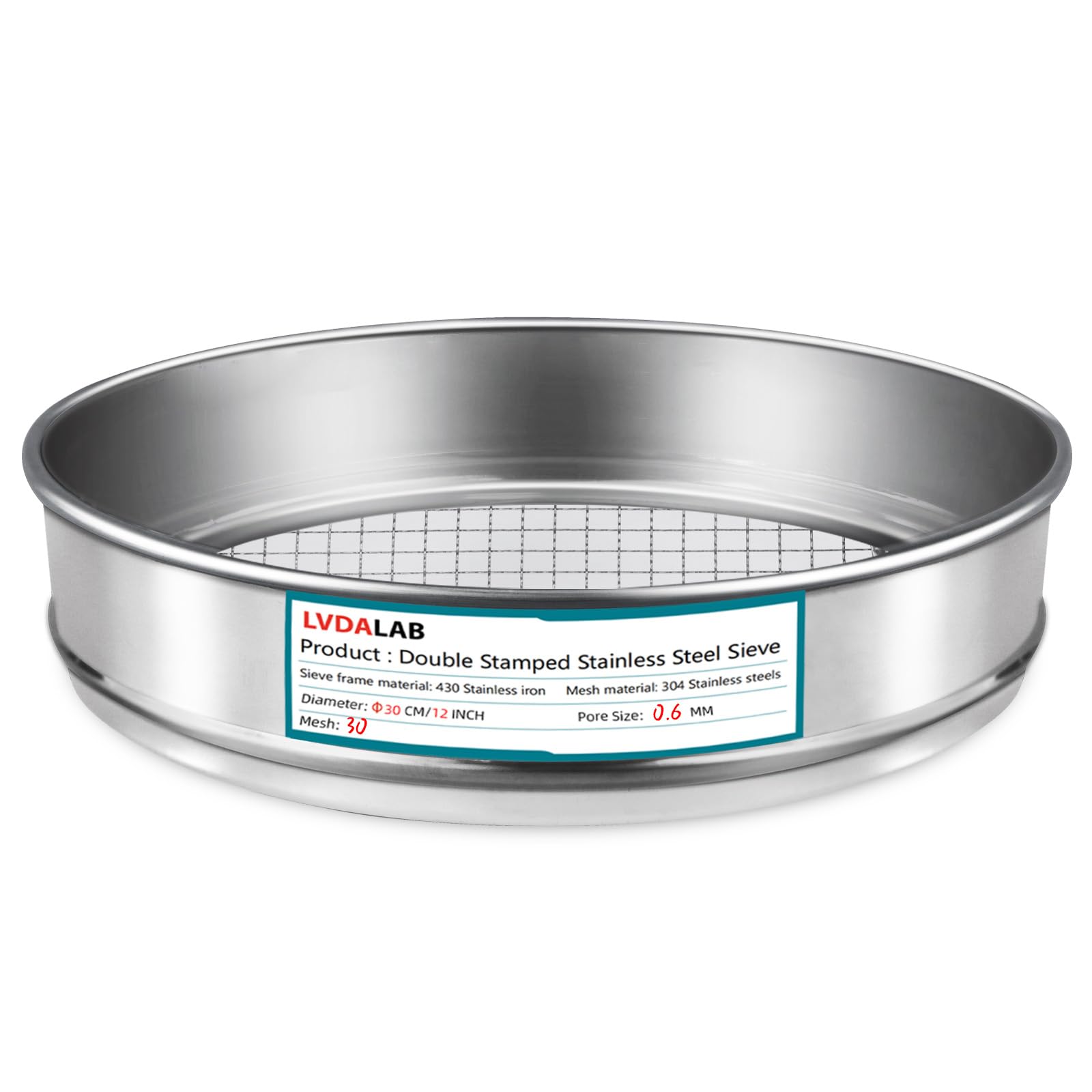 304 Stainless Steel Lab Test Sieve - 12 Inch (30cm) Diameter, 4 Mesh (4.75mm Aperture) For Sample Analysis