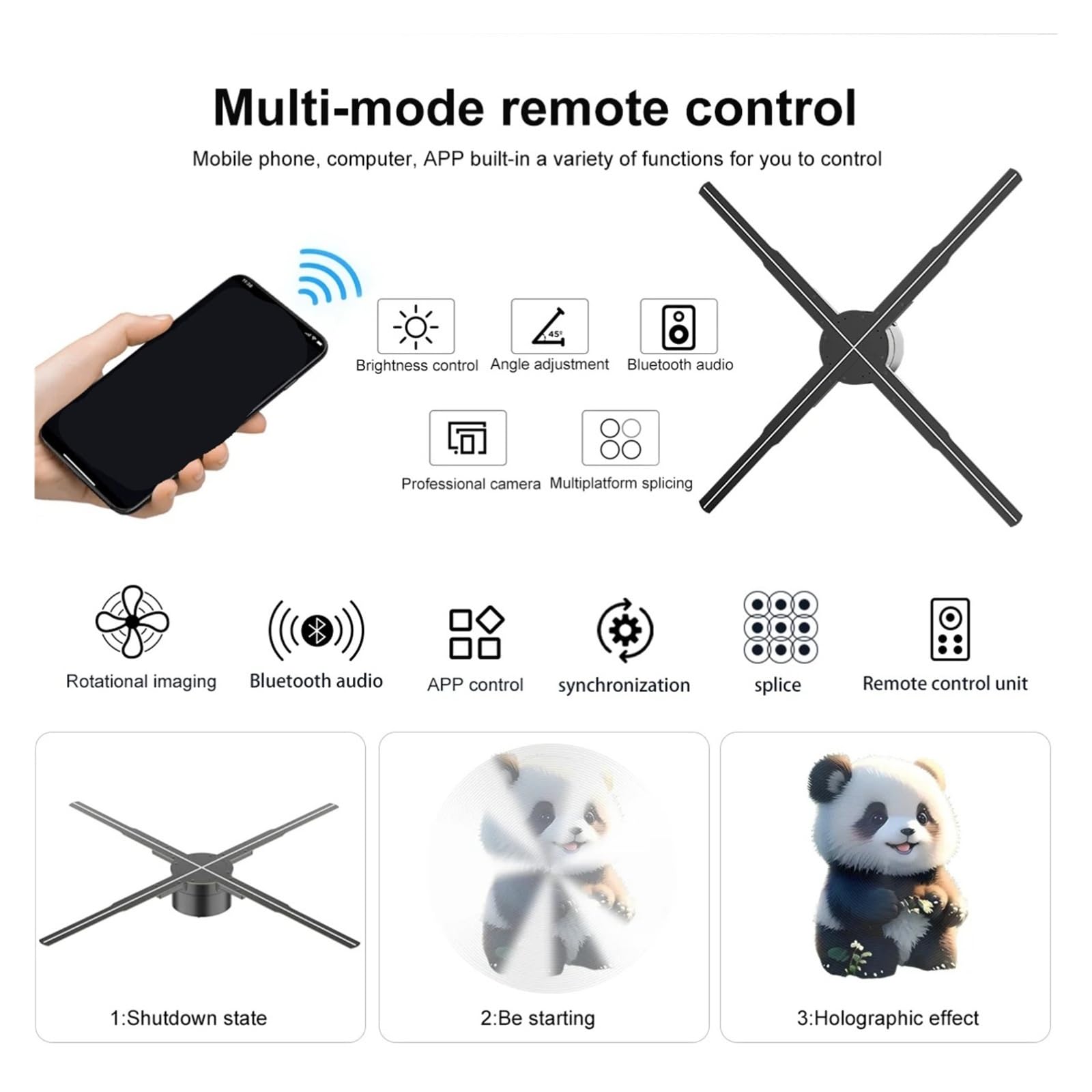 Ventilatore con ologramma 3D, Fan dell'ologramma 3D Insegna luminosa a LED Luci pubblicitarie for le vacanze Immagine del display telecomando WIFI
