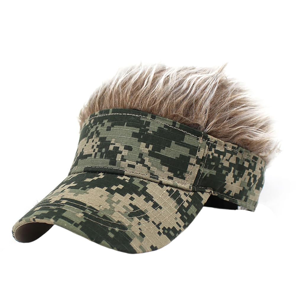 Men's Visor Cap with Hair Fake Hairs Visor Hat with Hair Funny Spiked Wigs Sun Hats Novelty Wig Baseball Caps