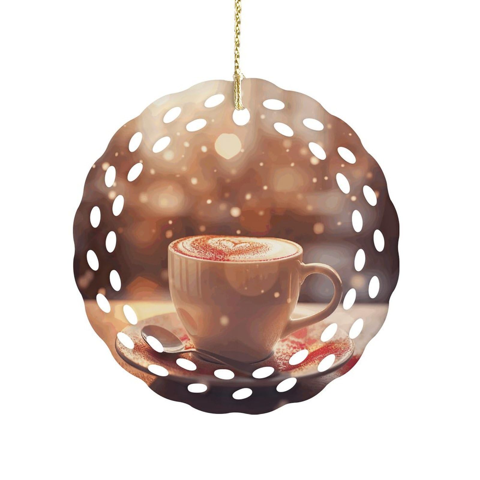 Btcowzrv Style Hearts Drawn On Coffee Ceramic Ornament,Round Ornaments With Hole Easy To Hang,Hanging Ornament For Wedding Party Home Window Garden Christmas Day Decor