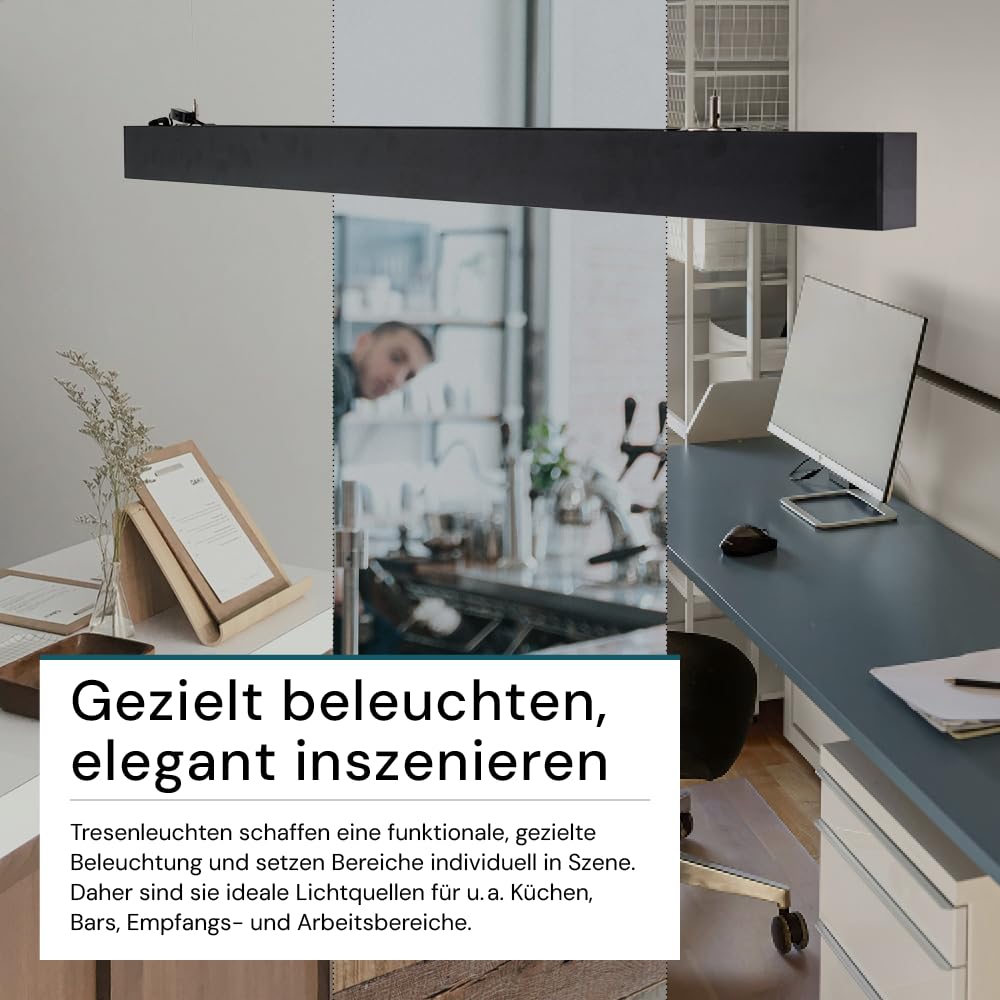 LUXULA LED Pendelleuchte 120 cm Schwarz, 30W 3600lm, 3000-6500K einstellbar, Hängelampe Up & Down Aluminium, Blendfrei UGR<19, Deckenlampe als Büro- & Tresenleuchte, Esszimmerlampe hängend