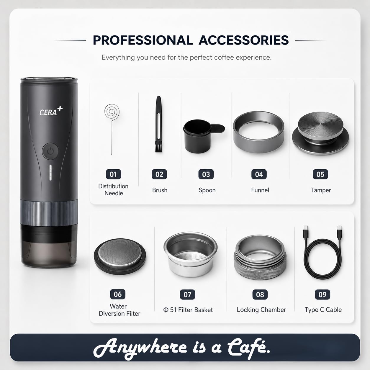 CERA+ Cafetera portátil Pro Version autocalentable compatible con molienda ultrafina para viajes, camping, senderismo, regalo ideal para cumpleaños y San Valentín