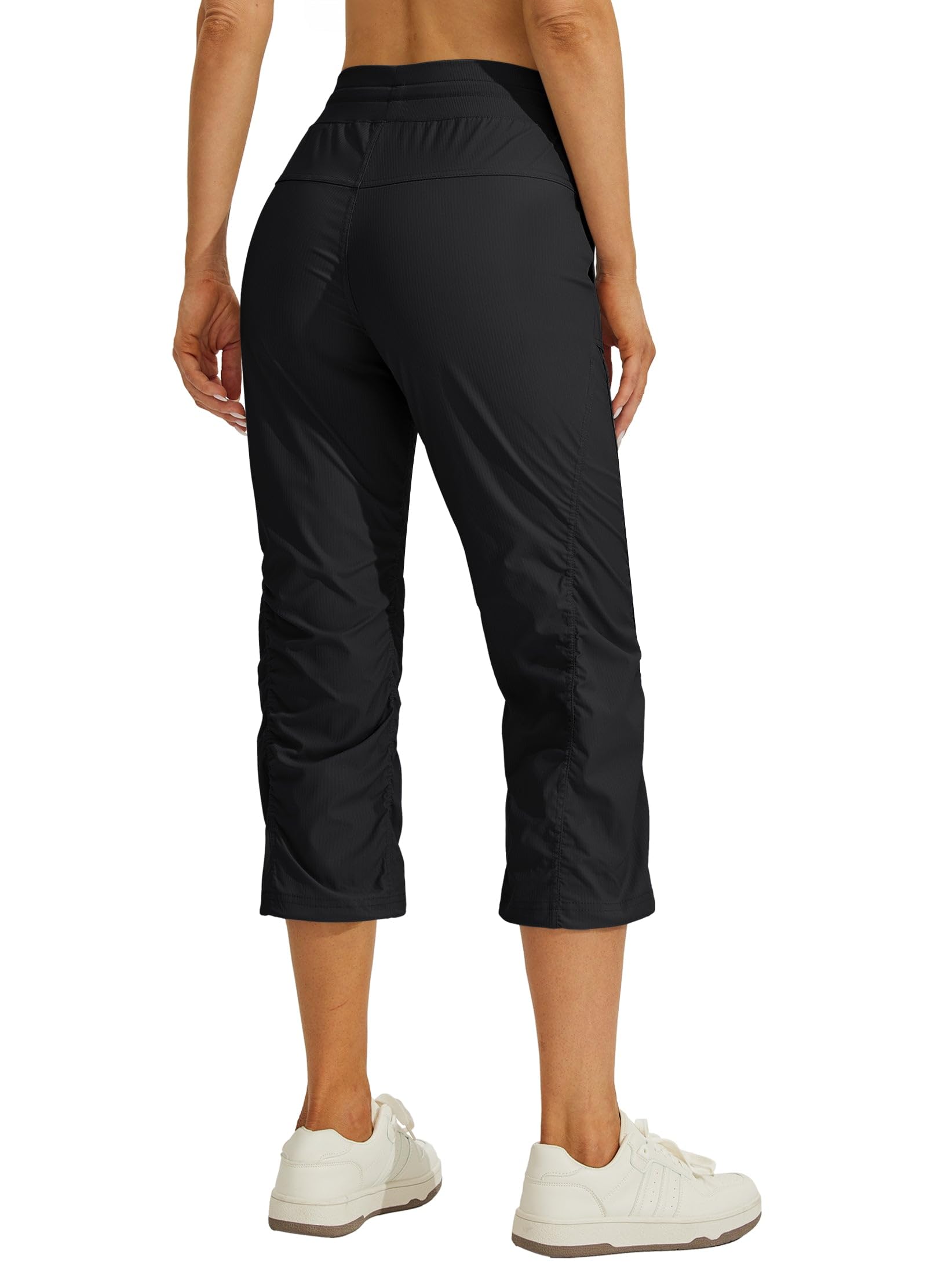 Willit Pantalones de viaje capris de secado rápido para mujer, ligeros, tejidos a rayas, para senderismo, entrenamiento, pantalones casuales con bolsillos