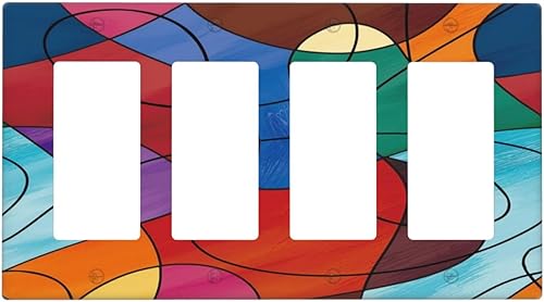 Miniatura 67 de Cubiertas de interruptor de luz de palanca simple de los años 70, estilo bohemio vintage con sol, arcoíris, retro, hongo, floral, de 1 gang, placas