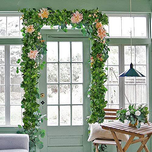 84 Feet Artificial Vines Greenery Garlands Fake Hanging Plants Vine Faux Green Leaves Garland For Wall Party Wedding Room Home Kitchen Indoor & Outdoor Decoration (Begonia/12 Strands) #TOP6
