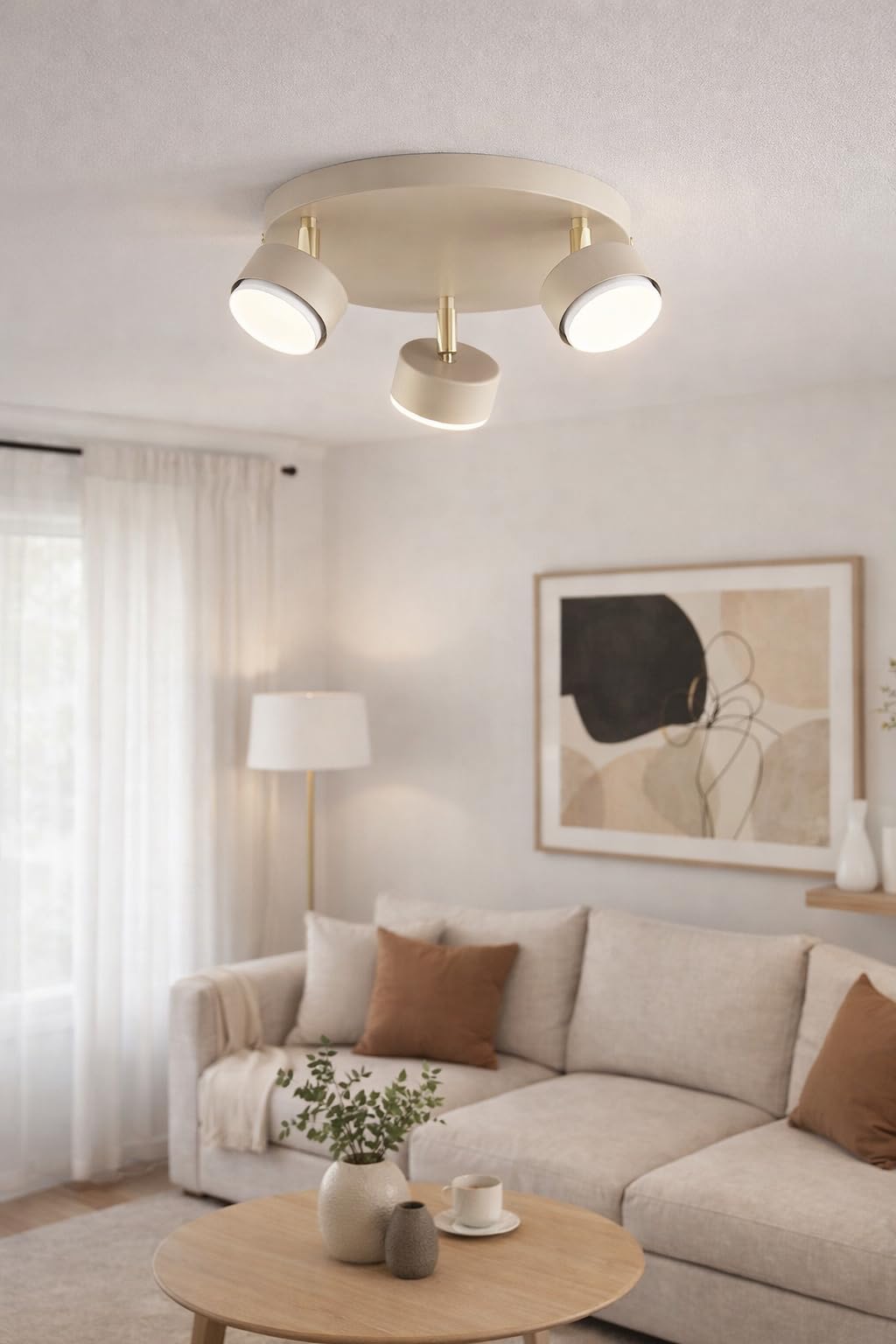 Deckenleuchte 3-flammig GX53 Beige – Moderne Spot-Leuchte im Loft Design für Wohnzimmer, Küche & Büro (ohne Leuchtmittel)