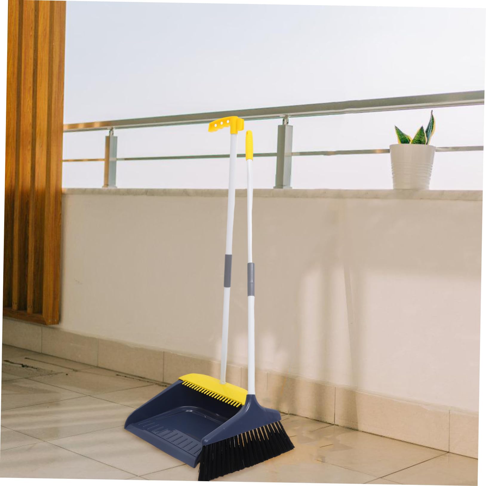 Kehrschaufel Besen Satz mit Langem Stiel, Blau, Kunststoff Metall Pet | Stand Up, Windstabile Schaufel, Schlanke Flexible Borsten, Haushaltsreinigung