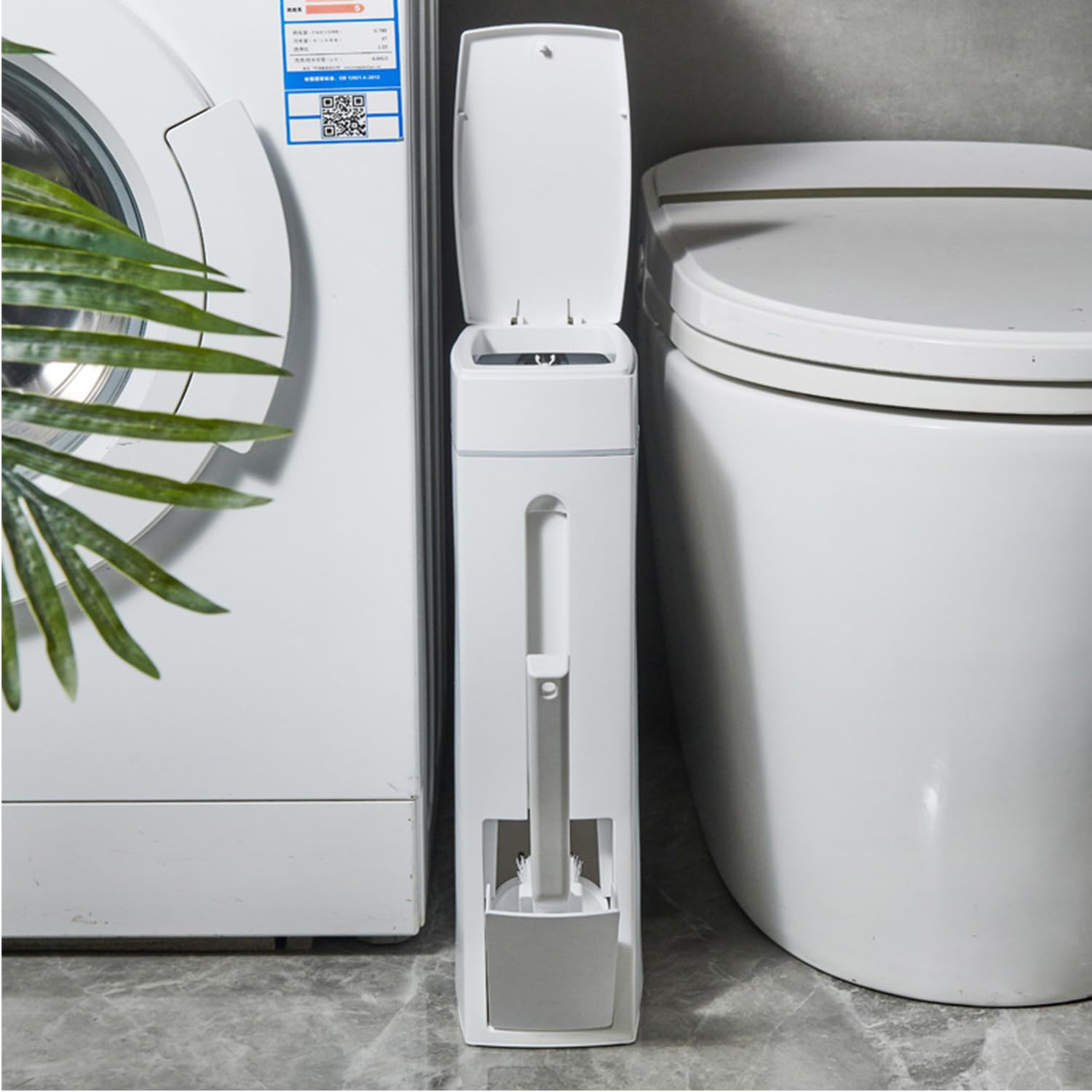 Pattumiera da bagno da 4,5 L con coperchio - Pop-Up cestino di plastica con scopino per WC - A tenuta di odore per bagno, cucina, ufficio, soggiorno, WC in bianco