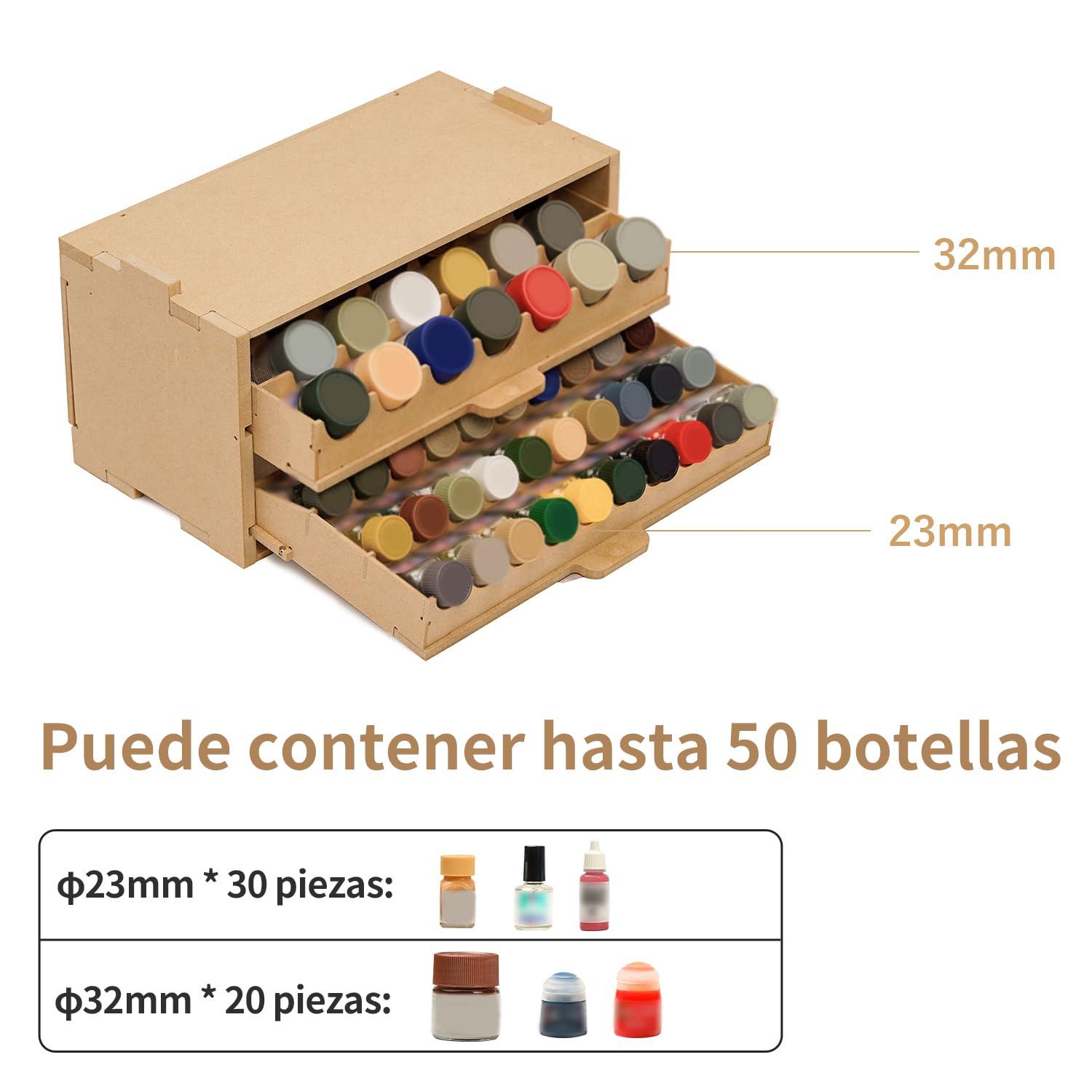 Organizador de pintura de plástico para 50 pinturas, almacenamiento extraíble con material MDF, herramientas de modelo, adecuado para 10 ml Tamiya/Mr.Hobby y juego de pintura en miniatura GK8