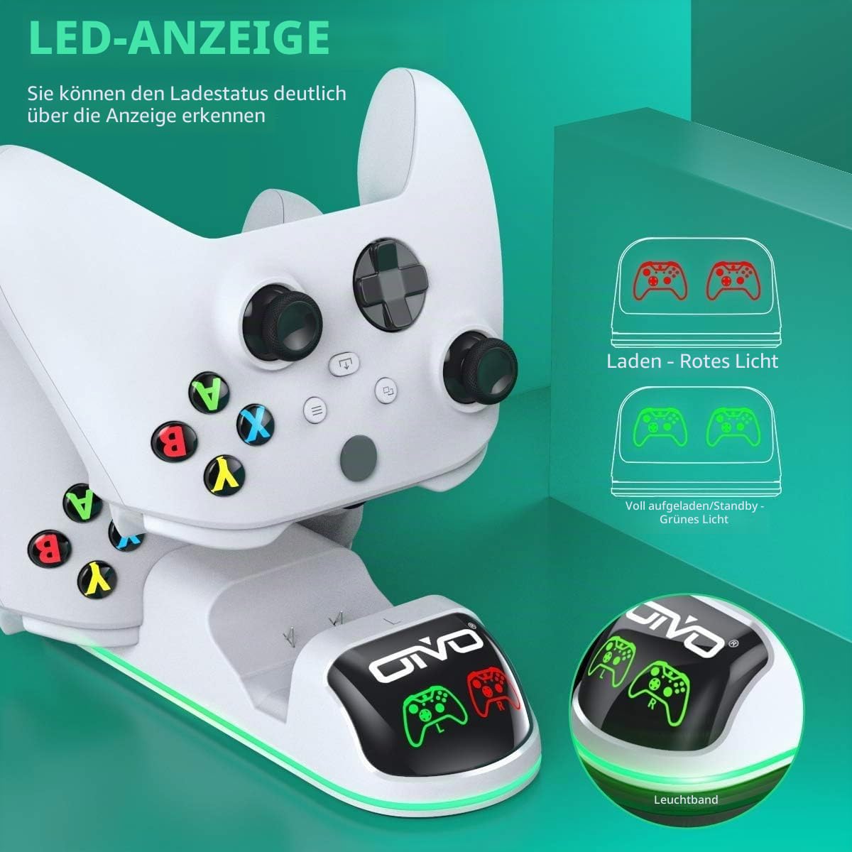 OIVO Ladegerät mit 2 wiederaufladbaren Akkus für Xbox One/Xbox Series X/S Controller, Ladestation mit 2 x 4320 mWh wiederaufladbaren Akkus – Weiß