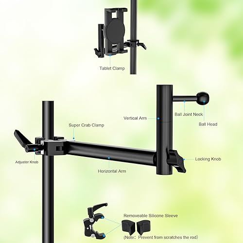 Miniatura 7 de Soporte para tabletiPad para micrófono y soporte de música, inclinación giratoria de 360, ajustable, en forma de L, soporte de abrazadera súper