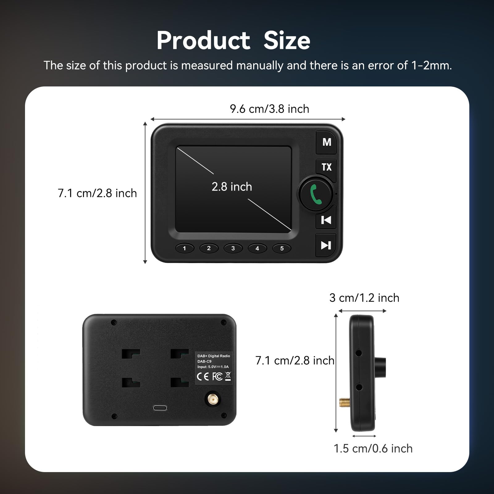 Adattatore DAB DAB+ per autoradio con Bluetooth, trasmettitore FM | Adattatore DAB Plus per auto, ingresso e uscita AUX, antenna ad alta sensibilità, chiamate in vivavoce, display da 2,8"