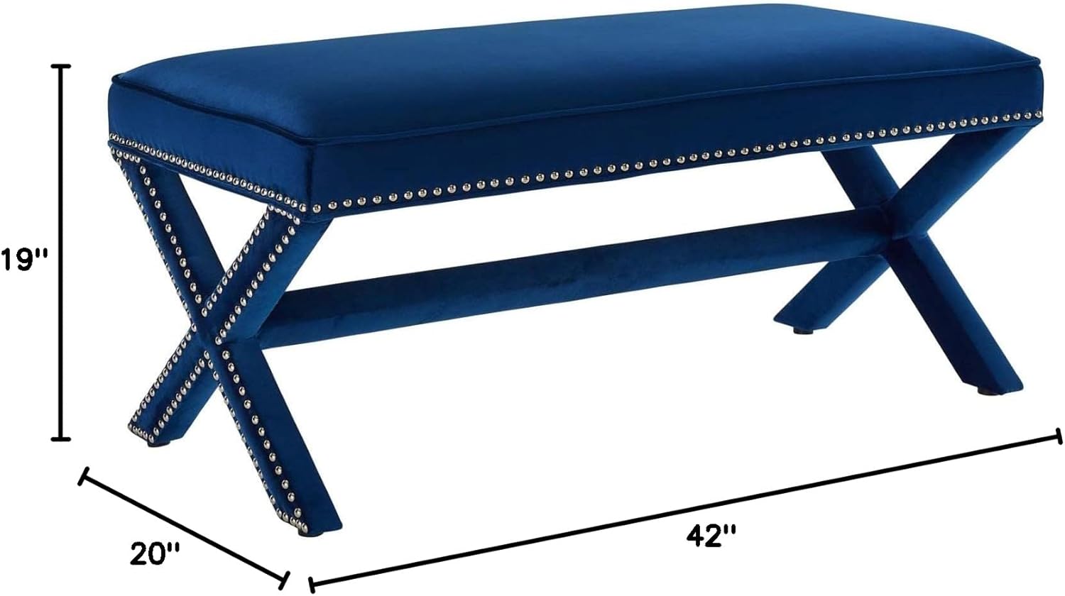 Modway Rivet Upholstered Velvet X-Base Ottoman With Nailhead Trim In Gray