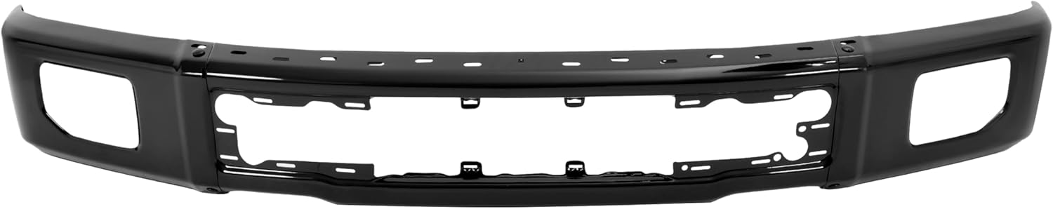 Front Bumper Face Bar Compatible with 2015-2017 Ford F-150 Replacement for FO1002424 FL3Z17757FPTM W/Fog Light Holes W/O Side Cover Holes 3-Piece Steel Powder Coated Black