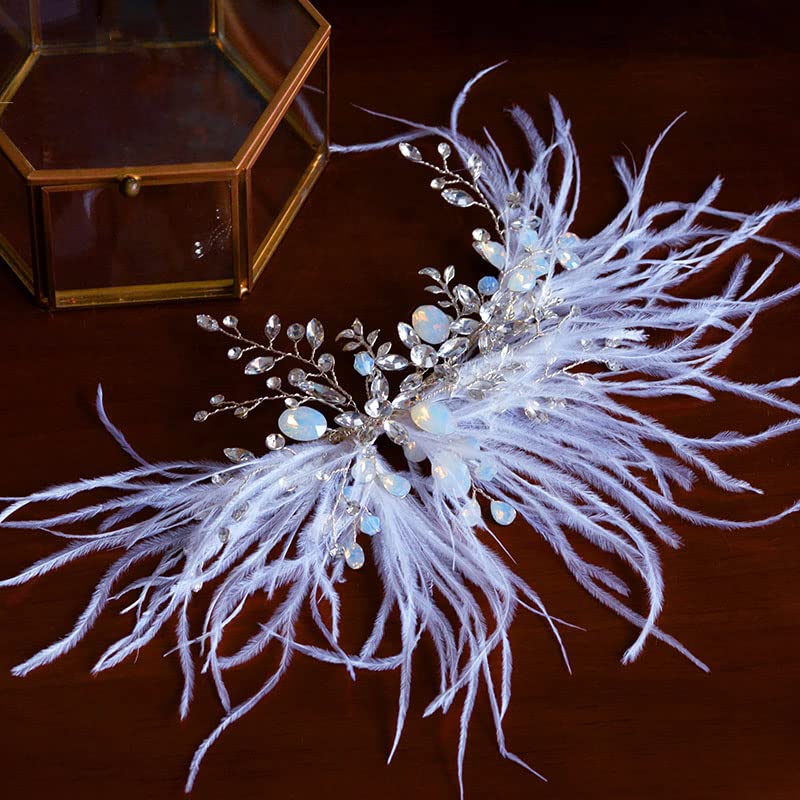 Amazon.com : White Feather Hair Clips Crystal Clip Wedding  display picture 1