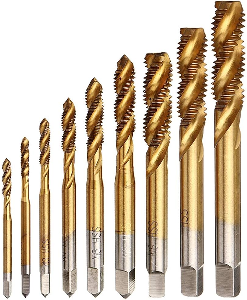 9pcs Machine Screw Tap Set Titanium Spiral Flute Drill Taps Metric M2 M2.5 M3 M4 M5 M6 M8 M10 M12 Thread Tapping Tool