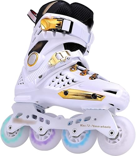 Patines en línea Patines en línea de cuero suave, patines de cuatro ruedas, patines en línea para exteriores, patines de carreras brillantes para
