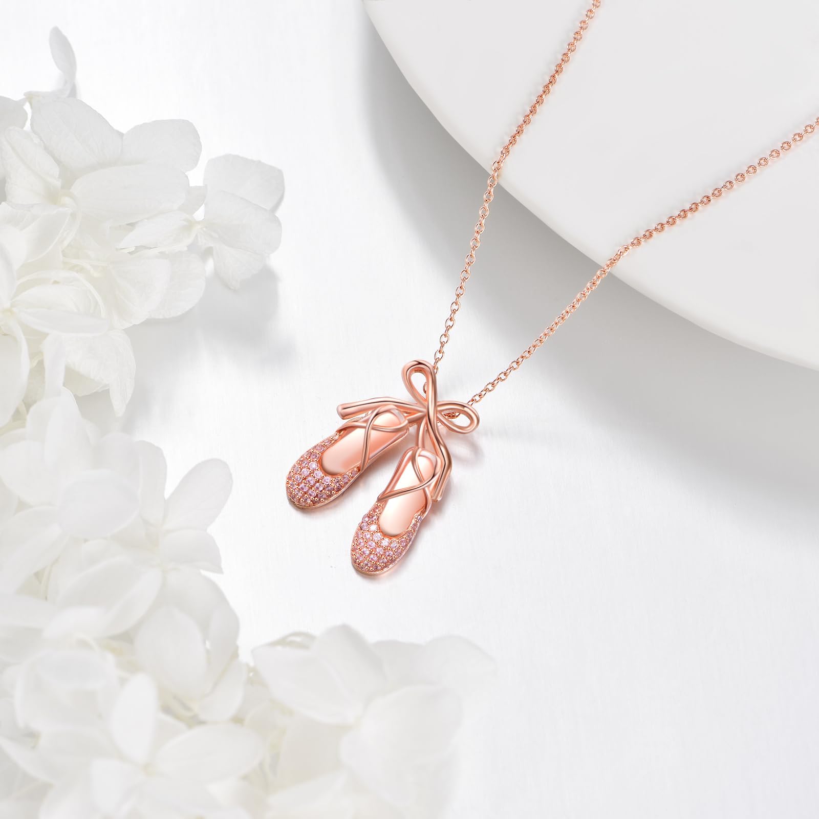 YFN Collana in argento Sterling 925 con ciondolo a forma di ballerina con fiocco rosa, gioiello da donna, regalo per amanti del balletto