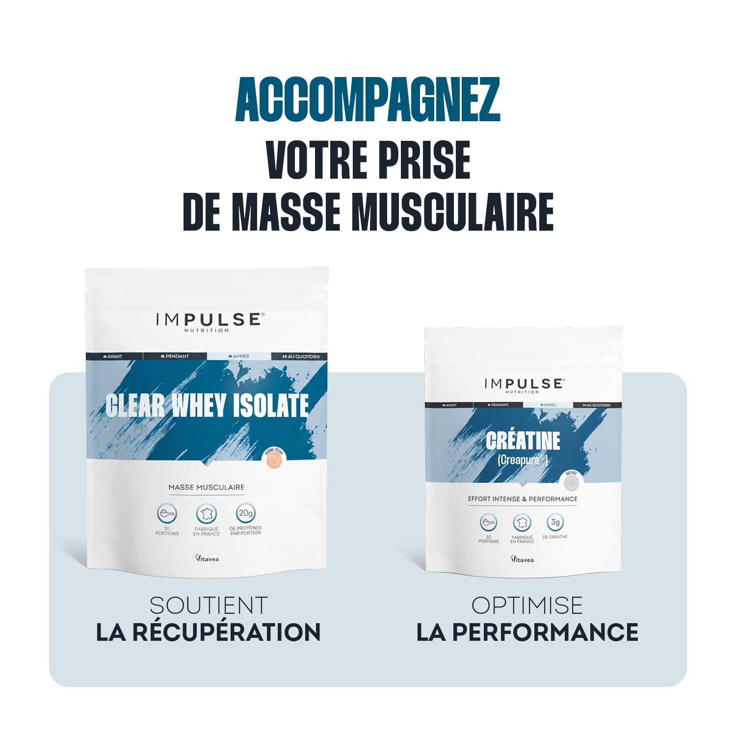 Impulse Nutrition - Clear Whey Isolate Pêche - 20g Protéines/Portion - 500g | Récupération Musculaire - Digestion Légère - 80g Protéines/100g - Arôme Pêche Naturel - Fabriqué en France.