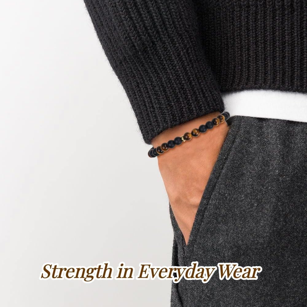 GAVU 6mm AAA Grade Tiger Eye Bracelet for Men, Men's Handmade Adjustable Crystal Beaded Bracelet 6.25"/6.75"/7.5" - Image 3