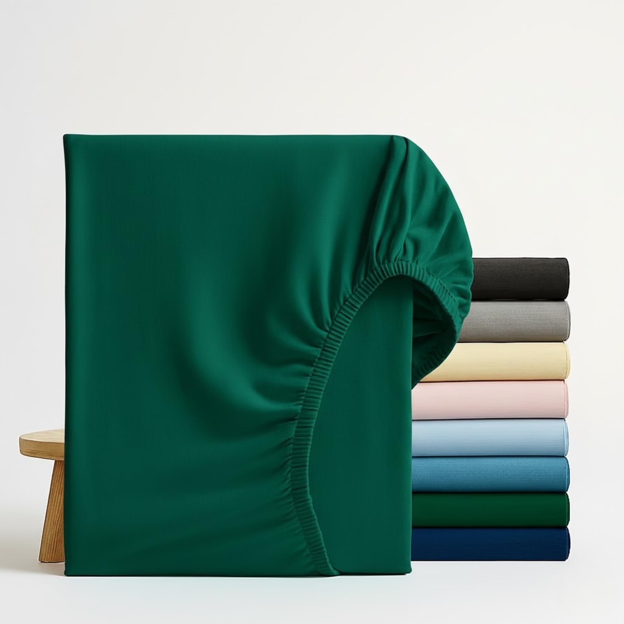 Q&H Bedding Small Double Fitted Sheet Emerald Green, 30cm Extra Deep Fitted Sheet, Soft Brushed Microfiber Elastic Bed Sheets, Shrinkage, Fade Resistant, Washable Sheets — image 1