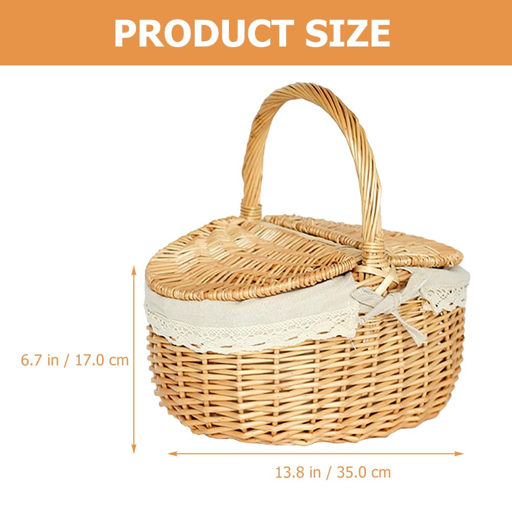 Garneck Picknickkorb mit Deckel Einkaufskorb Geflochten Pilz Obst Brot Rattan Weiden Mit Henkel Geflochtener Blumen für Outdoor Picknick 35CM