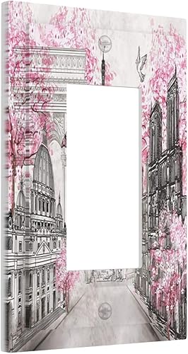 París Torre Eiffel Arco de Triunfo Paisaje de la Ciudad Europea Rosa 1 Gang Single Rocker Art Wall Plate Decorativo GFCI Interruptor de Luz Cubierta