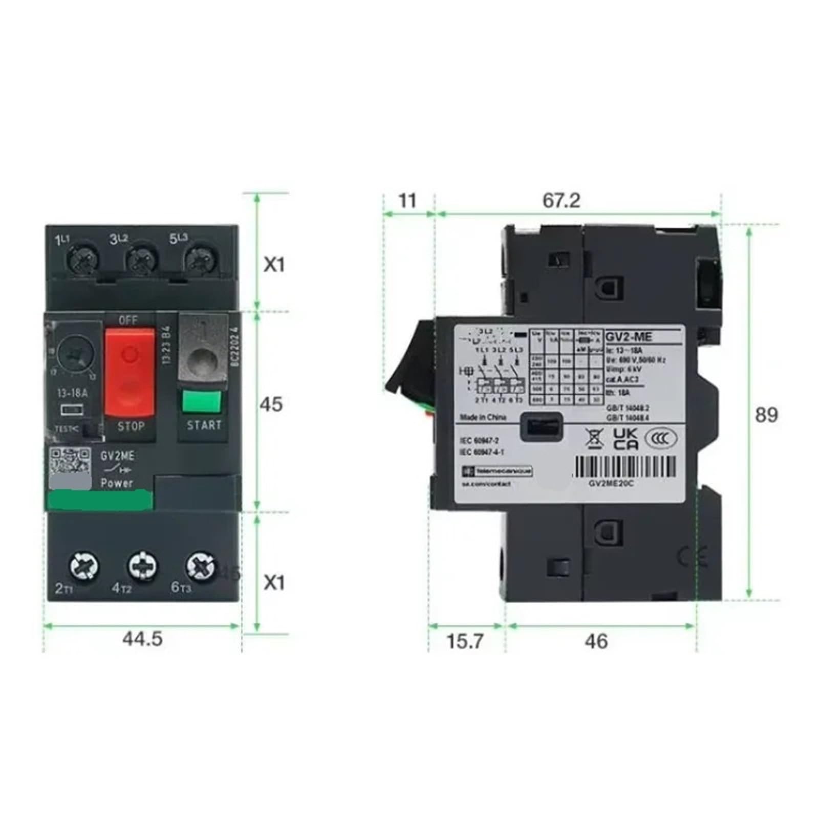 GV2-PE06C 1,0-1,6 A urządzenia elektroniczne, sterowanie przyciskiem, modele miedziano-plastikowe, wyłącznik z formowaną obudową