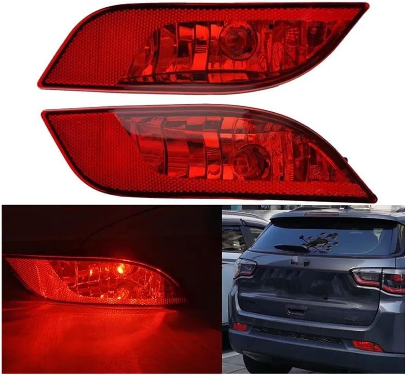 Rear Bumper Reflector Light For Jeep For Compass 2017 For Compass 2018 2019 Tail Brake Lamp Rear Stop Fog Reflector Lights + Bulbs(1Pc RH)