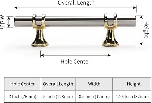 Miniatura 3 de Rergy Tiradores de gabinete de cocina, paquete de 10 tiradores de cajón de níquel cepillado, manijas de gabinete de cocina doradas de 3 pulgadas