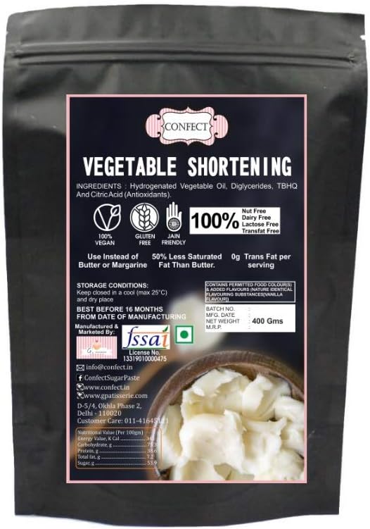 Confect Vegetable Shortening | Odourless & Flavourless Fat for Baking, Frosting, Fondant & Cooking | Ideal for Vegan Recipes | Non-Dairy, 100% Vegetarian- 300 Gms