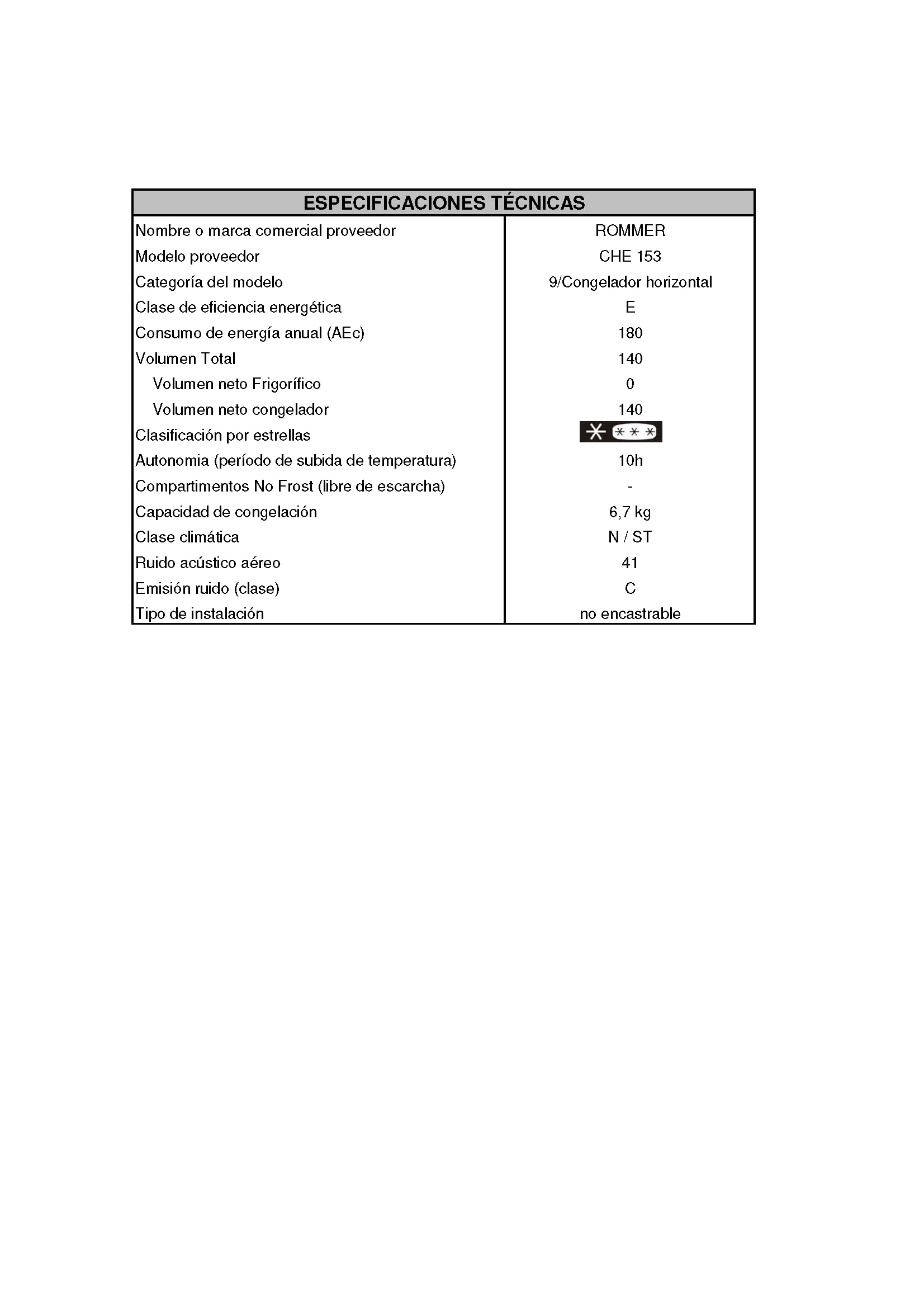 Congelador Horizontal Rommer CHE 153, Capacidad 140 Litros, Color Blanco