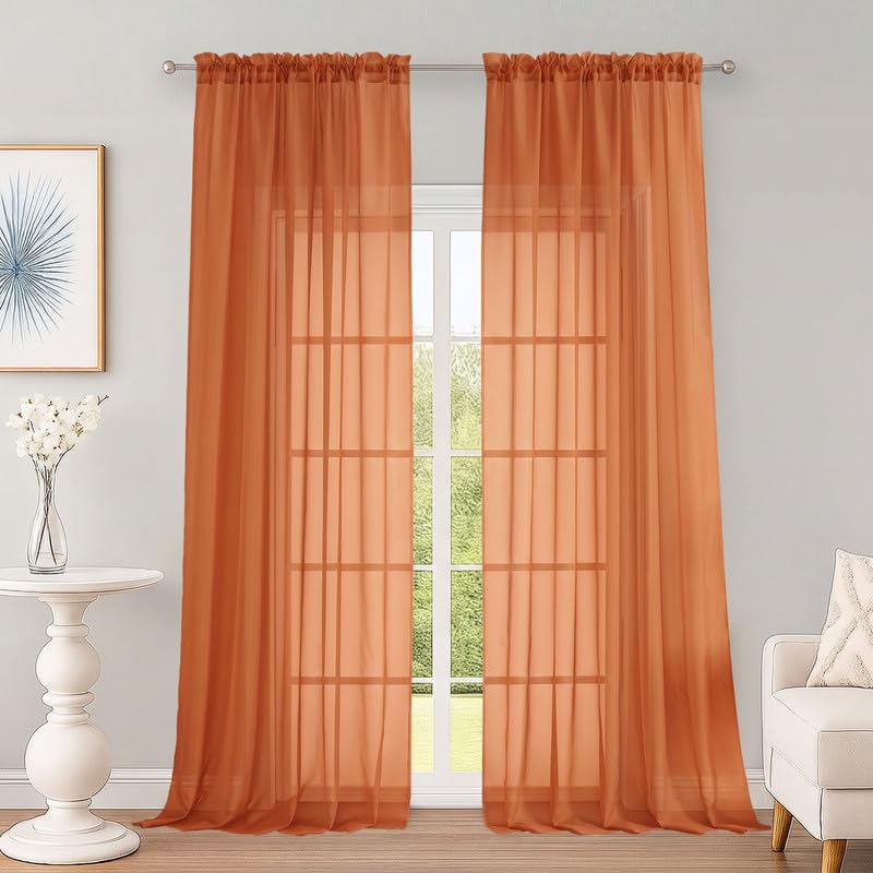 OWENIE Orange Sheer Curtains 96 Inch Long 2 Panels for Living Room 59" Wide