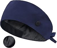 Vista 27 de QBA Gorra de trabajo ajustable con botón, gorro de trabajo de algodón, banda elástica para atar en la espalda, para mujeres y hombres, talla única