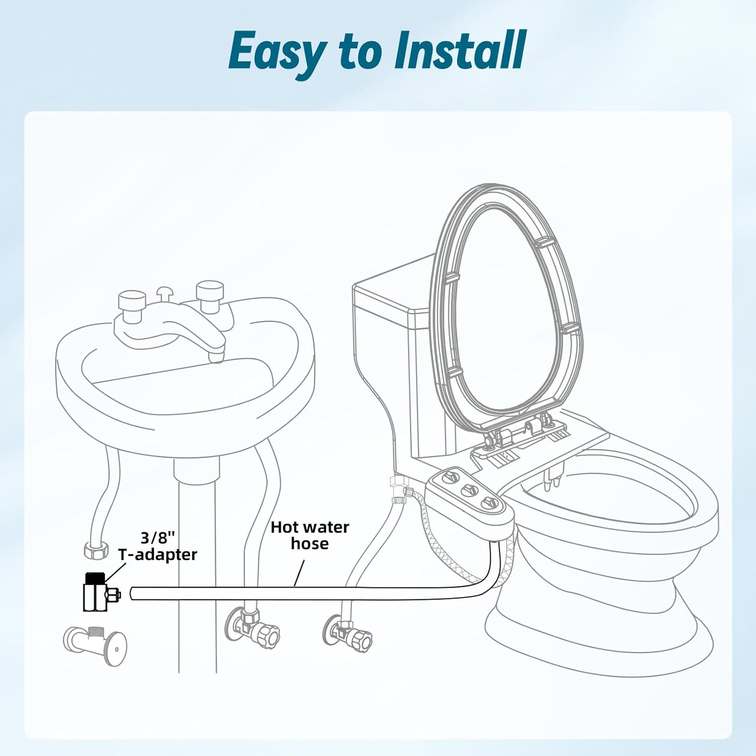 Hibbent 117 Inch Hot Water Bidet Hose Replacement with Metal 9/16''-9/16''-1/4'' or 3/8''-3/8''-1/4'' Bidet T-Adapter, 3-way Tee Connector for Toilet Bidet Attachment