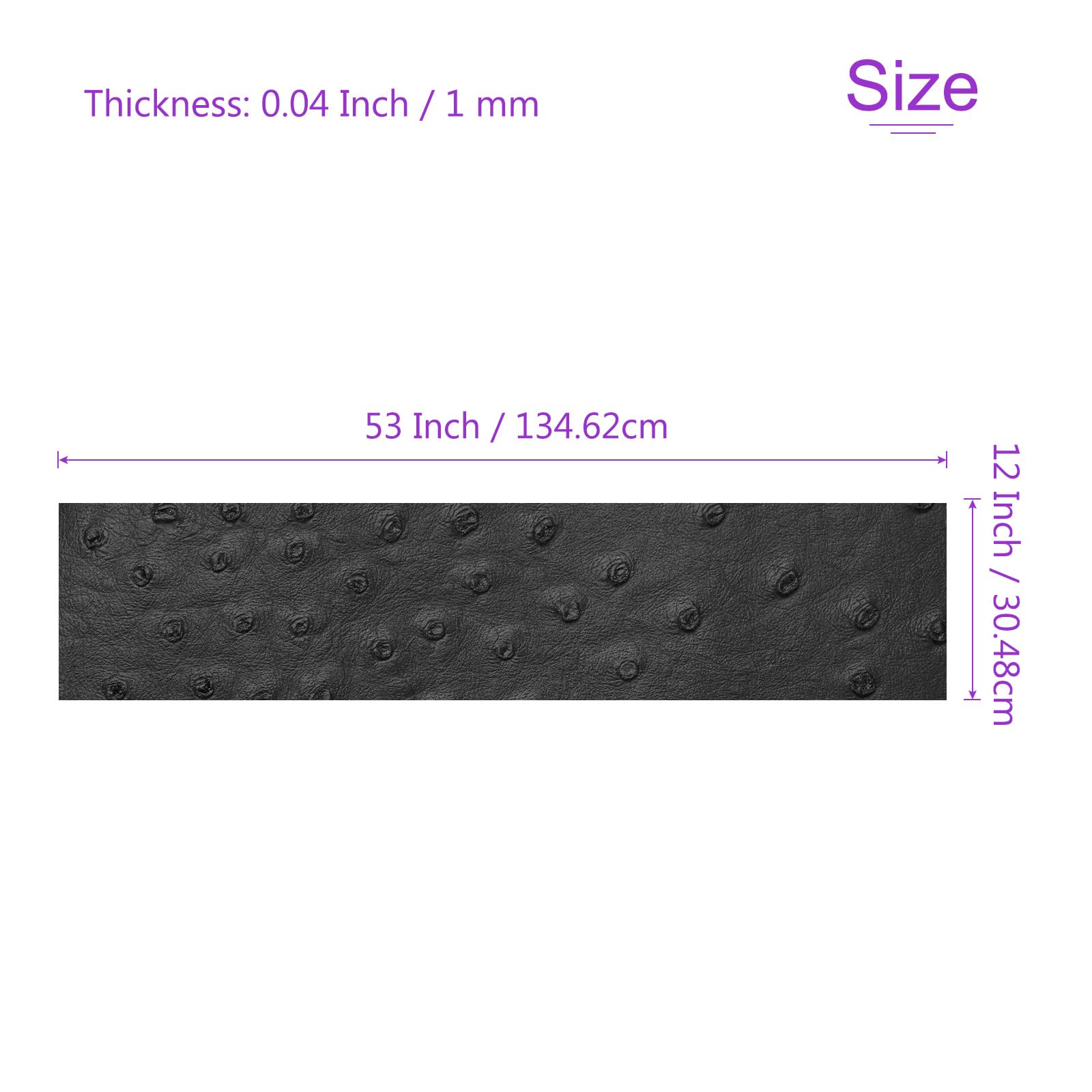 DMiotech Faux Leather Sheet 53 Inch x 12 Inch Ostrich Black PU Leather Roll for Handmade DIY Craft Projects - Image 3