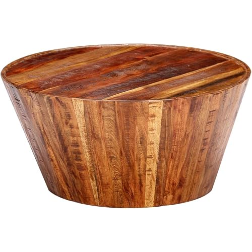 WIFESE 26x13 in Farmhouse Coffee Table Mid Century Modern Coffee Tables for Living Room Round Wood Coffee Table Side Tables for Bedroom Balcony Rough Mango Wood Fully Handmade Vintage Style Brown