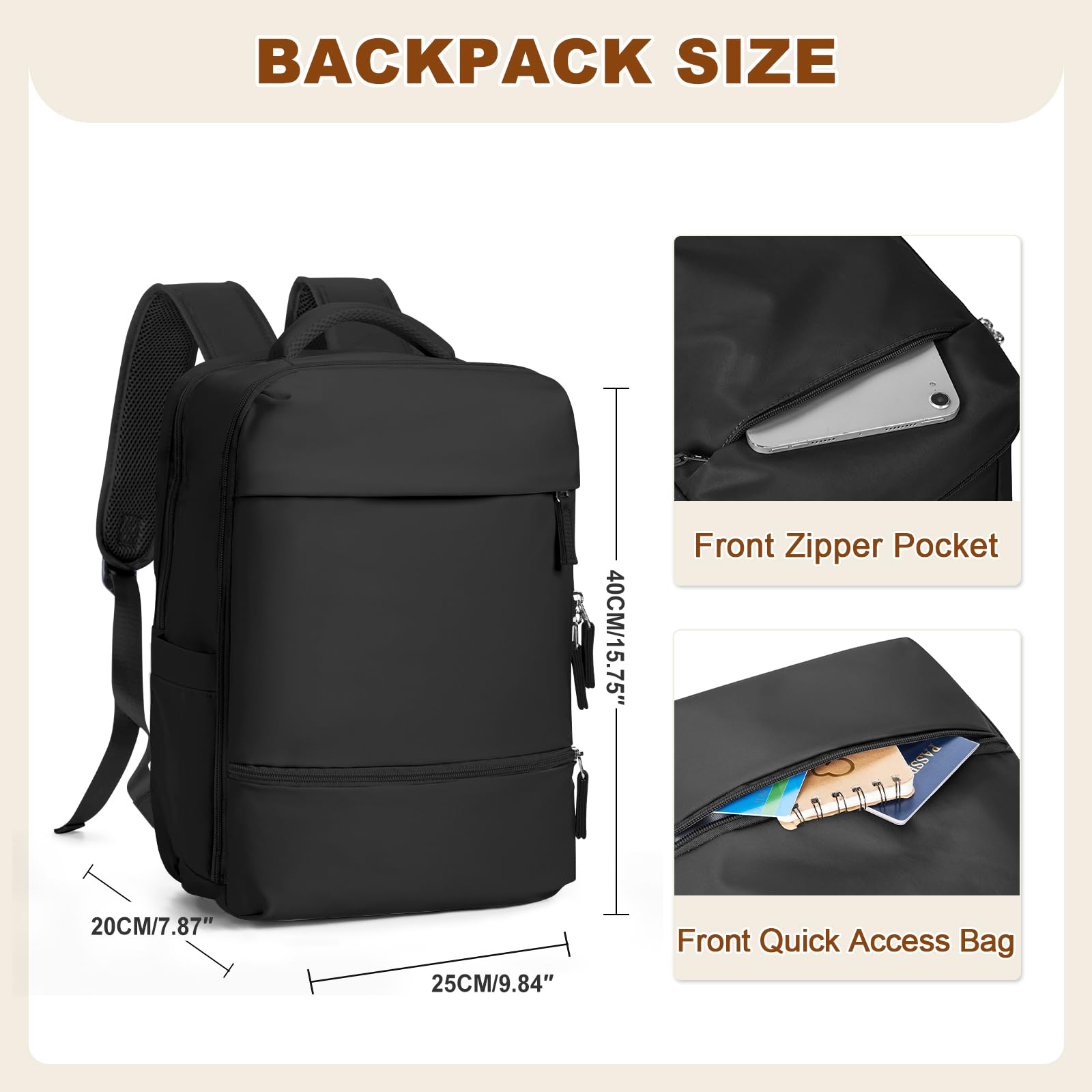 SZLX Zaino Ryanair 40x20x25 Donna Zaino da Viaggio Bagaglio a Mano 20L Uomo Borse da cabina 45x36x20 Easyjet Travel Backpack Adatto a laptop da 14 Pollici con scomparto per scarpe per Lavoro e Scuola