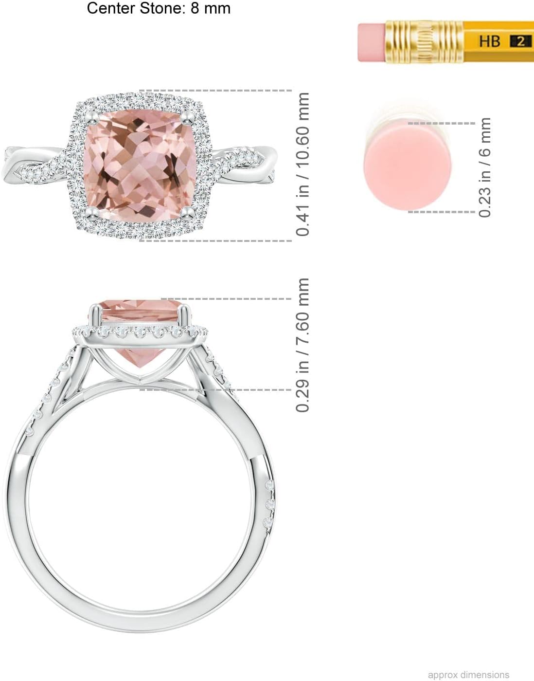 Angara Natural Morganite Engagement Ring for Women | 1.8 ct Cushion-Cut Morganite Diamond Halo Ring in White Gold | April Birthday, Gemstone Jewelry Gift | AAAA | 8mm | Ring Size- 10.5