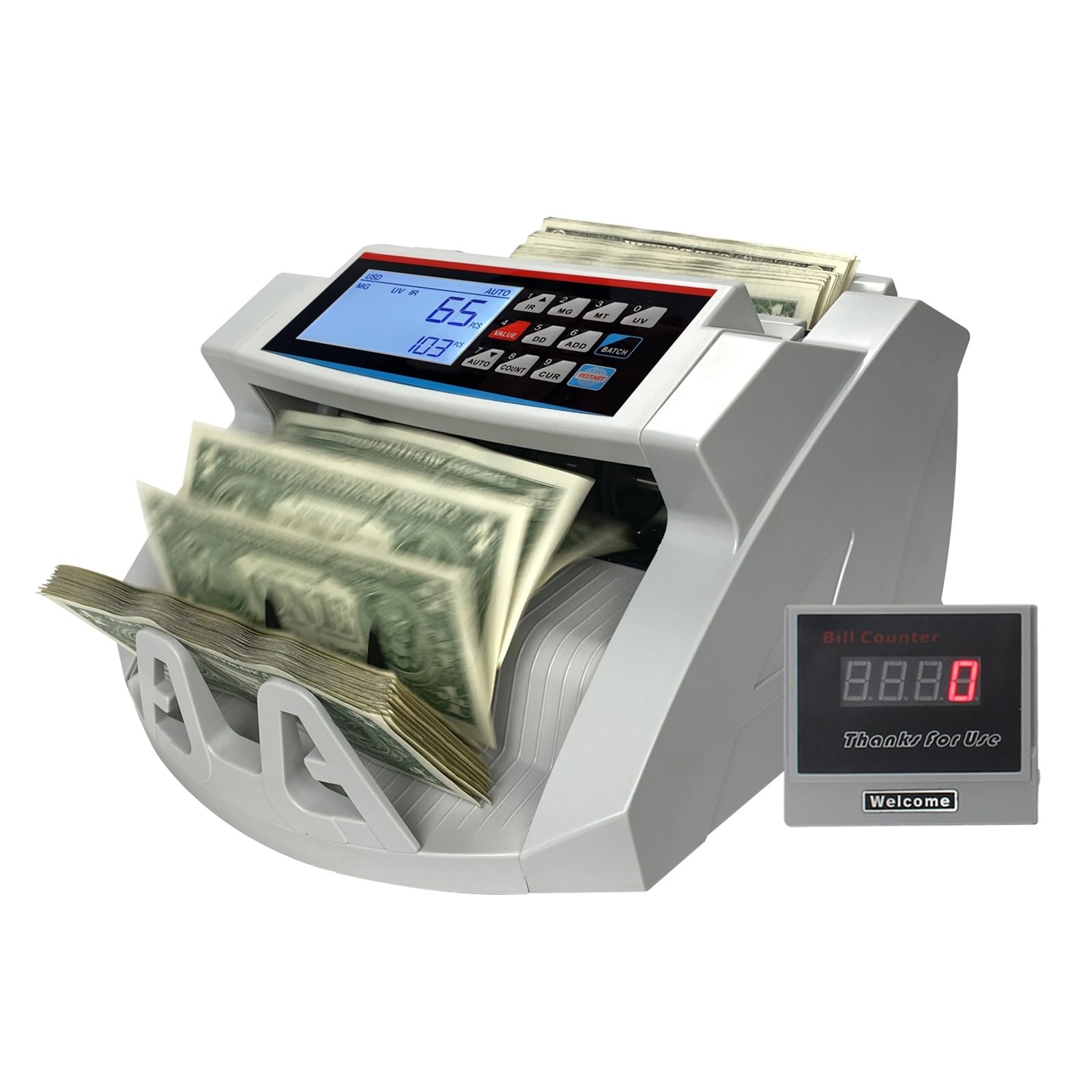 Leprem Gris 2100D Multi-Currency Money Counter With Bill Detector & Calculator(Gris)